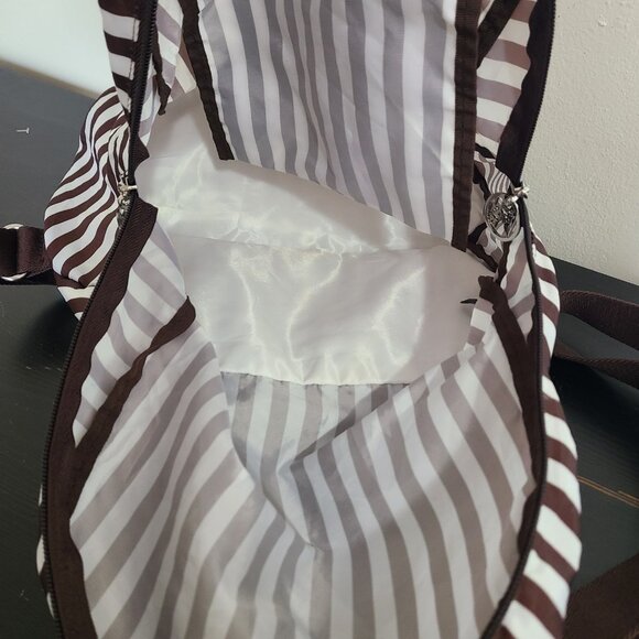 Henri Bendel Zip Around Packable Brown White Stripe Backpack Lightweight Compact main image 6